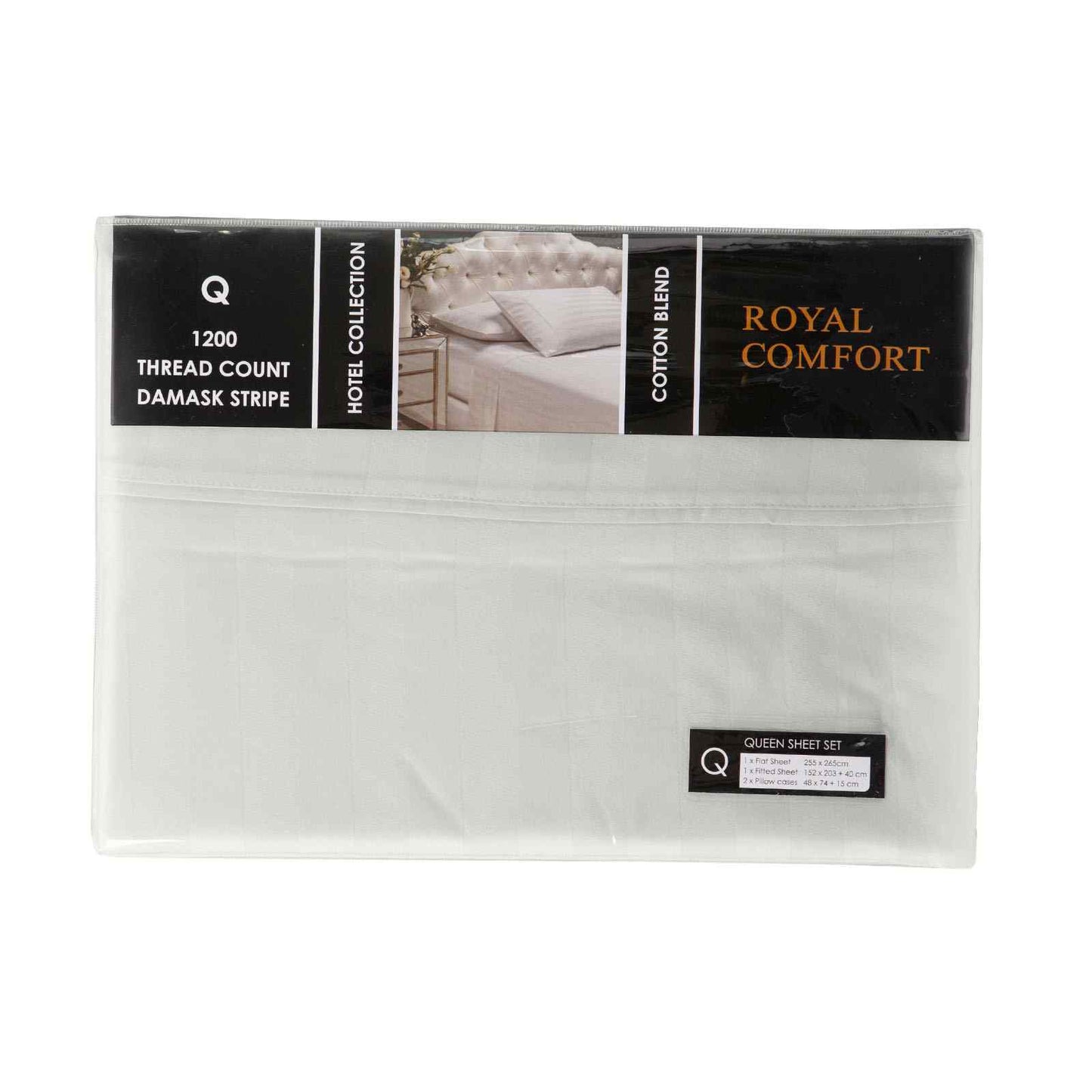 Royal Comfort 1200 Thread count Damask Stripe Cotton Blend sheet sets Queen Silver