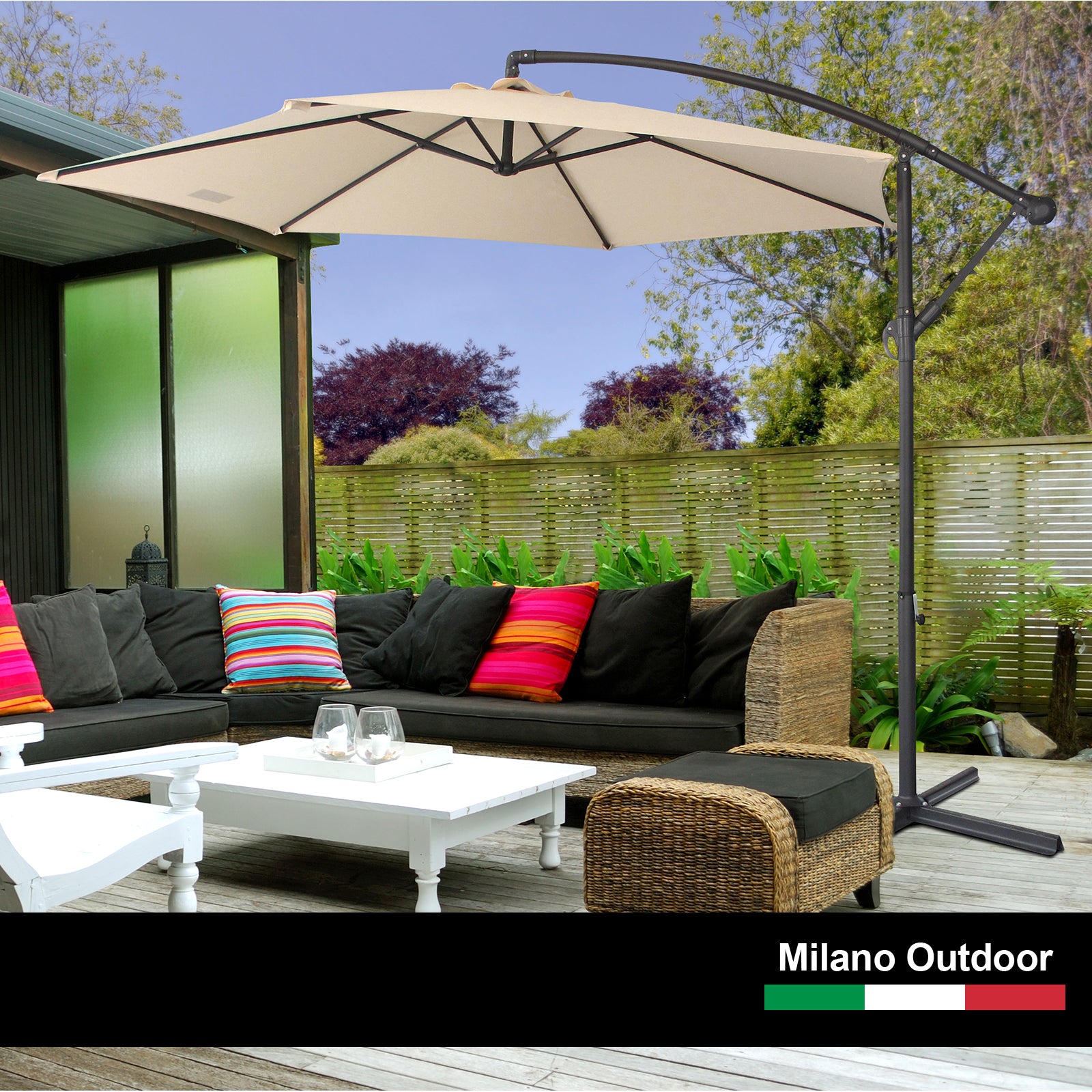 Milano 3M Outdoor Umbrella Cantilever With Protective Cover Patio Garden Shade