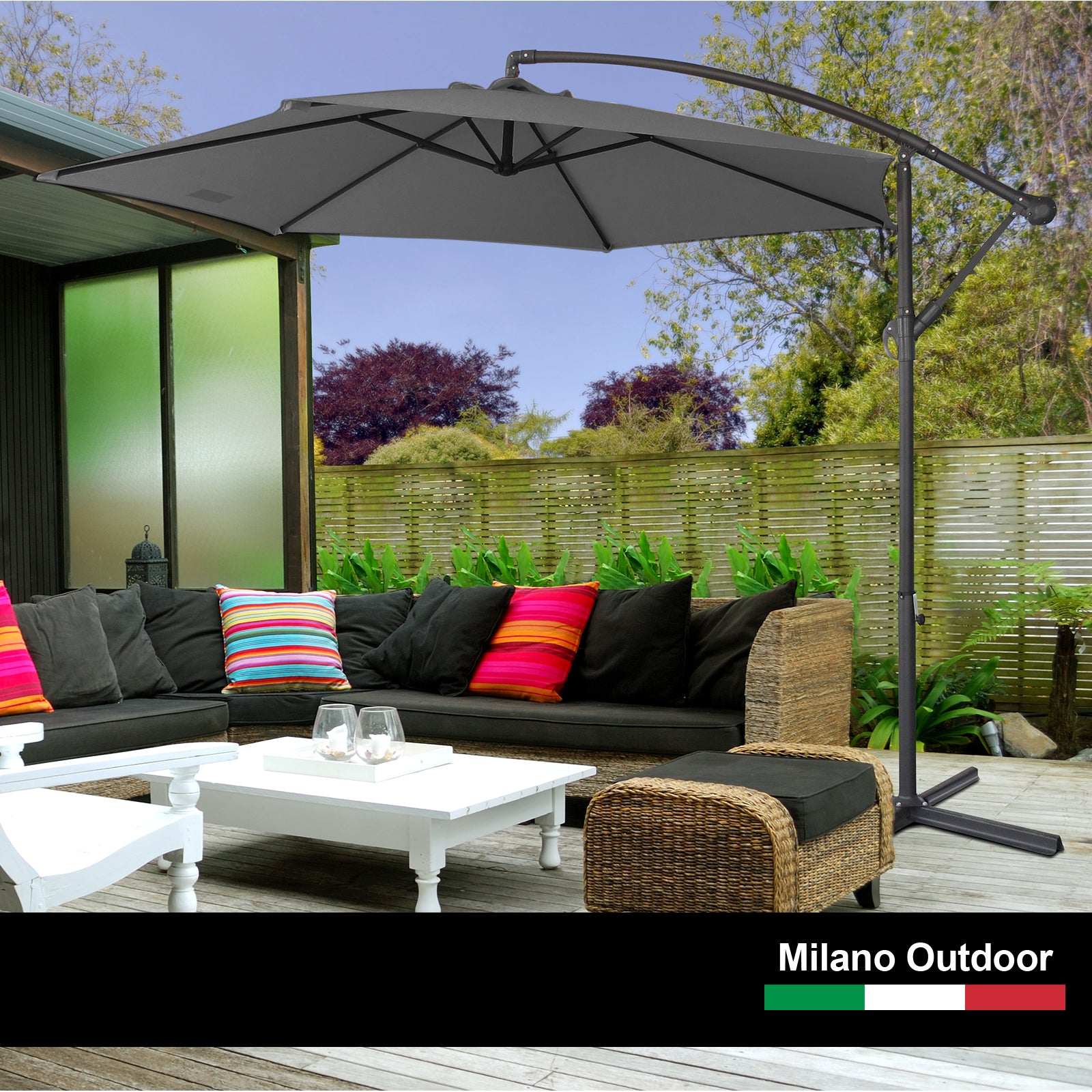 Milano Outdoor - Outdoor 3 Meter Hanging and Folding Umbrella - Charcoal