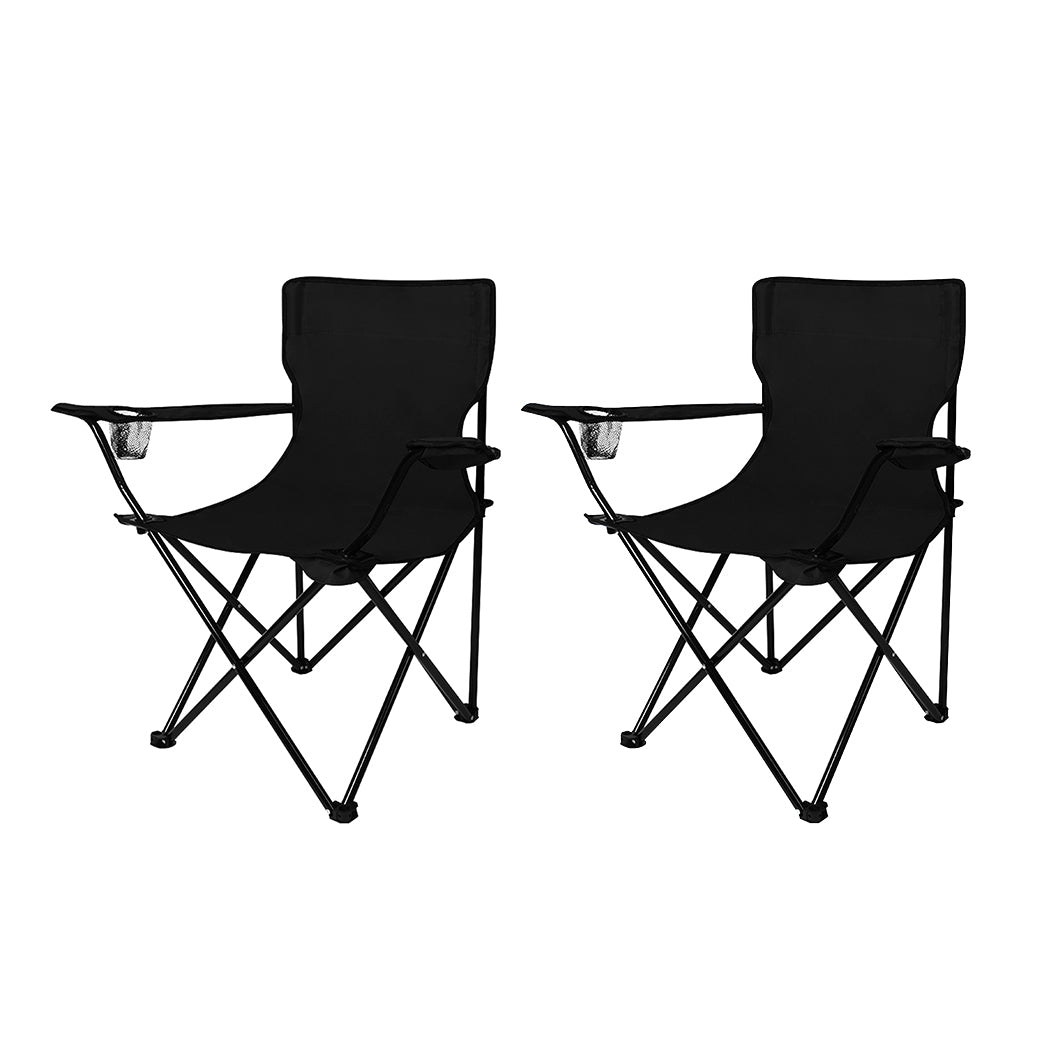 Levede 2Pcs Camping Chairs Folding Arm Black