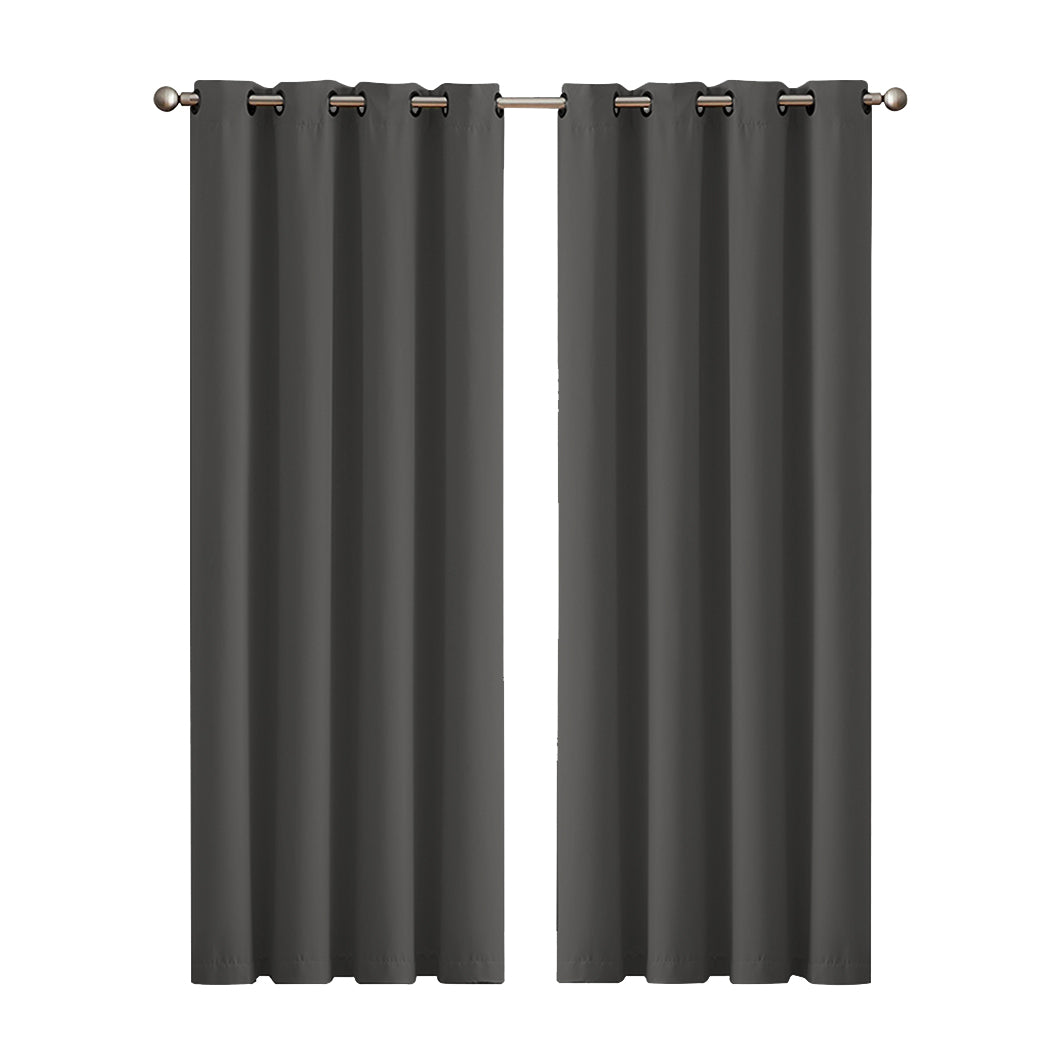 2x Blockout Curtains Panels 3 Layers Charcoal CD1003-132X213-GR