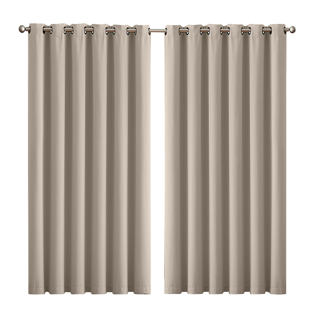 2x Blockout Curtains Panels 3 Layers Beige