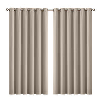 2x Blockout Curtains Panels 3 Layers Beige