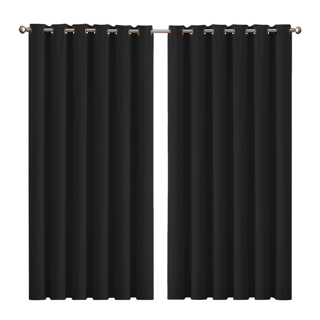 2x Blockout Curtains Panels 3 Layers Black