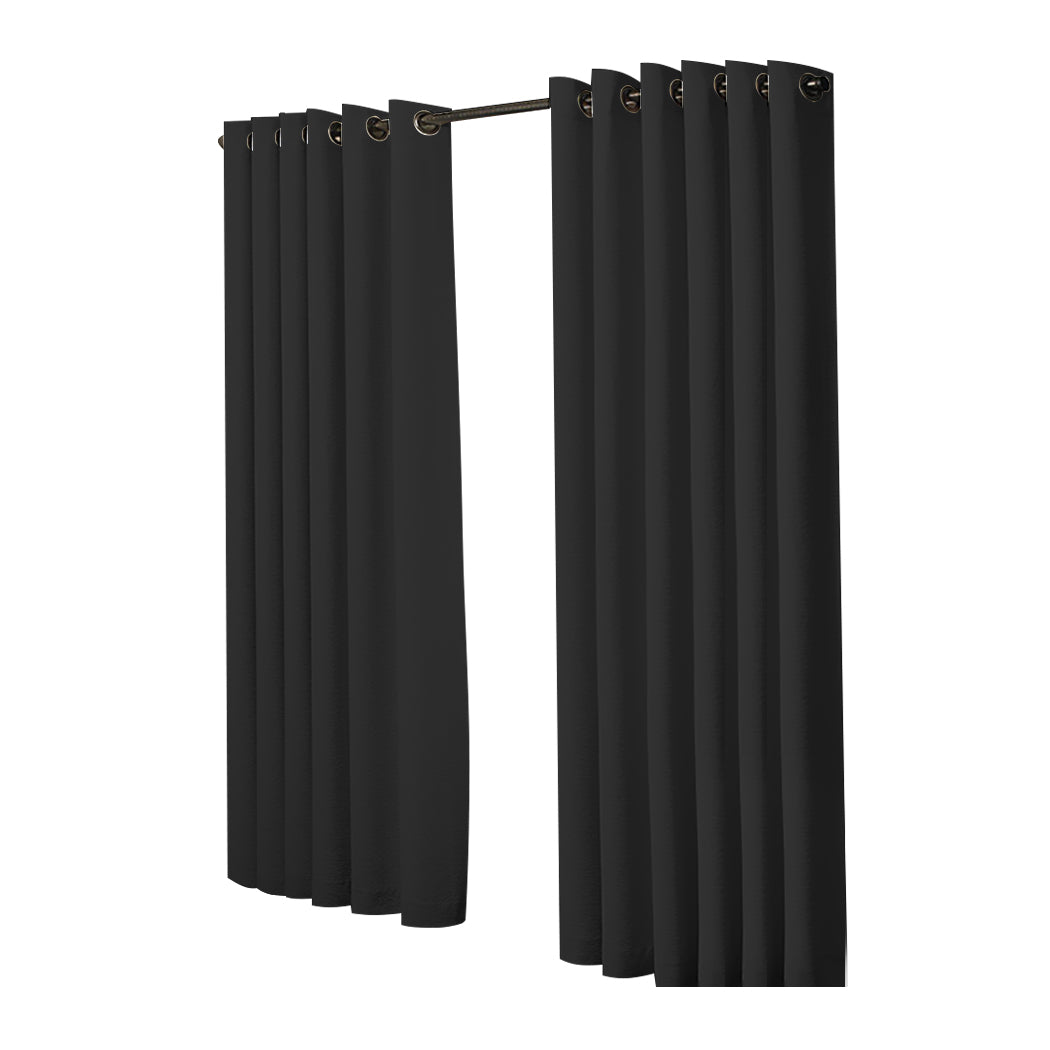 2x Blockout Curtains Panels 3 Layers Black