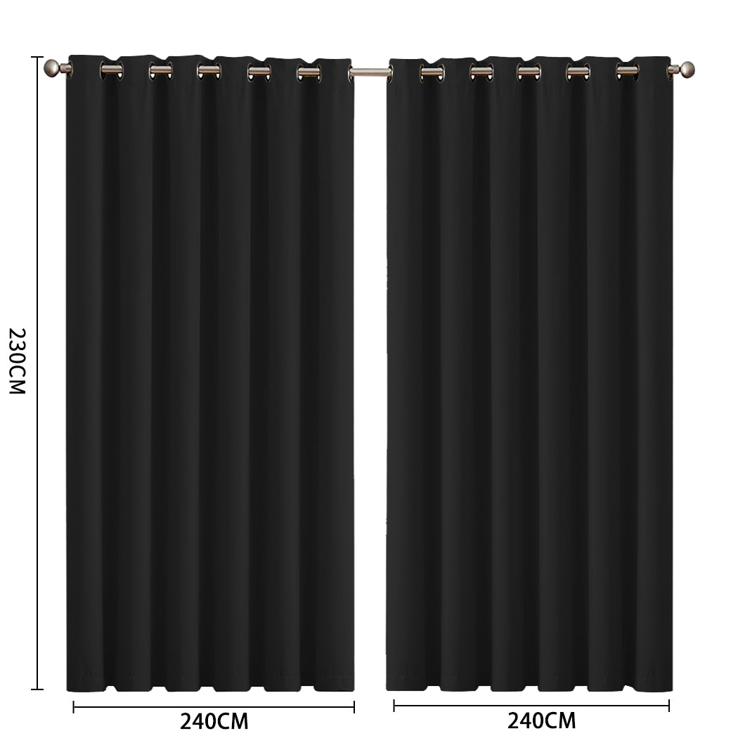 2x Blockout Curtains Panels 3 Layers Black