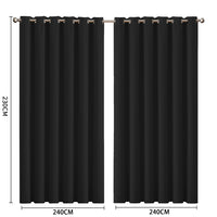 2x Blockout Curtains Panels 3 Layers Black