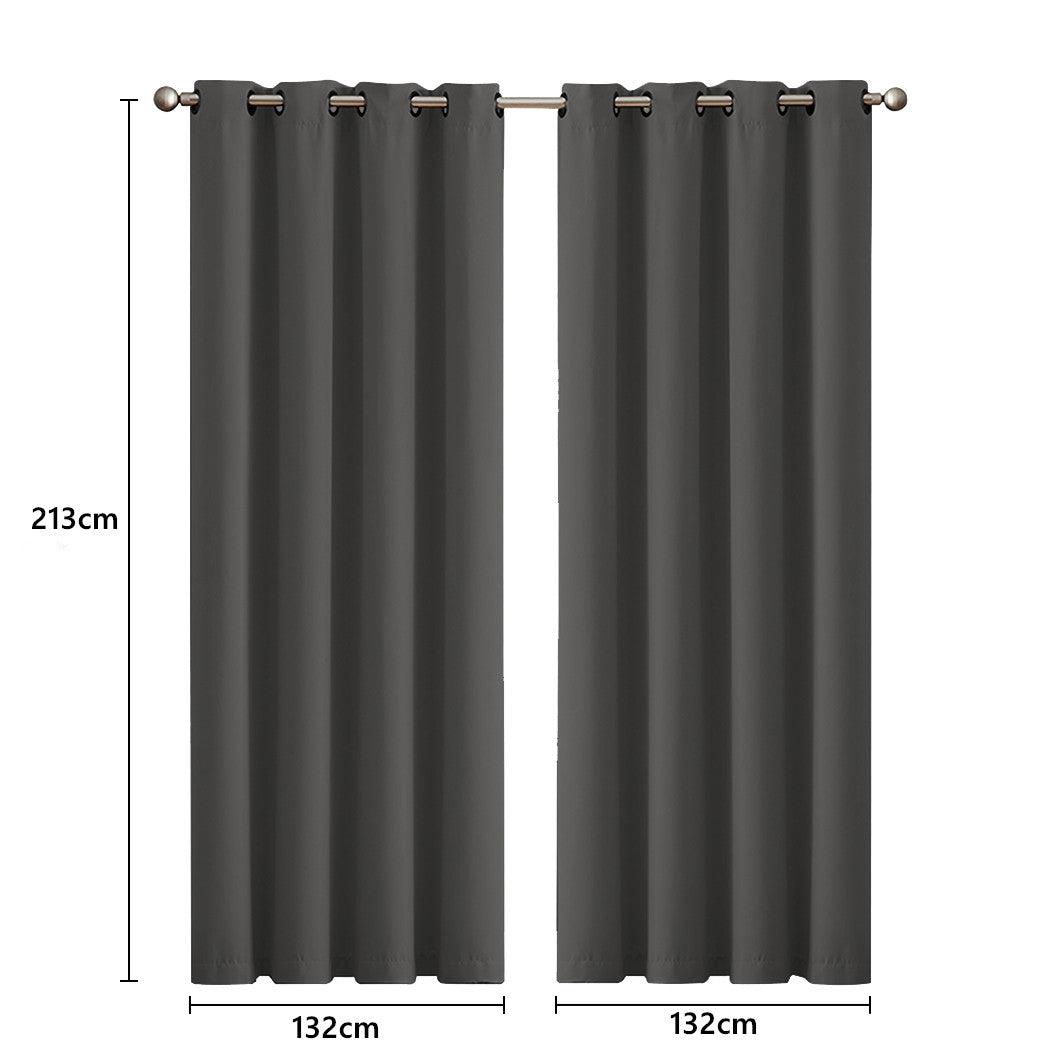 2x Blockout Curtains Panels 3 Layers Charcoal CD1003-132X213-GR