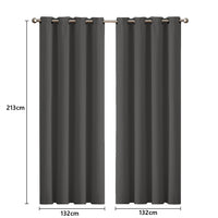 2x Blockout Curtains Panels 3 Layers Charcoal CD1003-132X213-GR