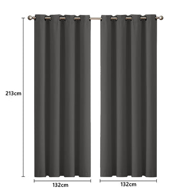 2x Blockout Curtains Panels 3 Layers Charcoal CD1003-132X213-GR