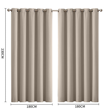 2x Blockout Curtains Panels 3 Layers Beige