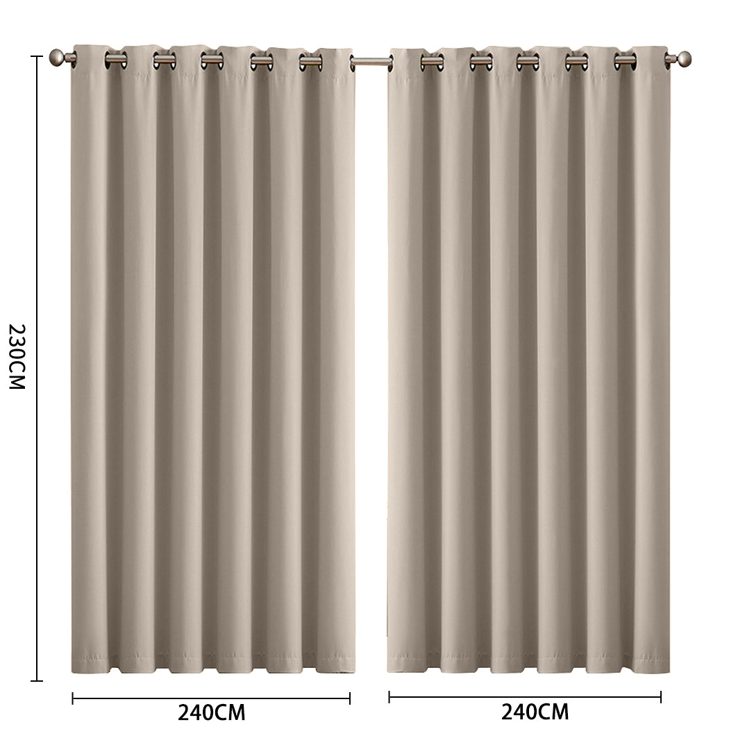 2x Blockout Curtains Panels 3 Layers Beige