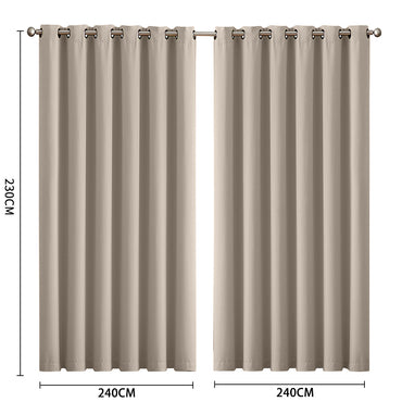 2x Blockout Curtains Panels 3 Layers Beige