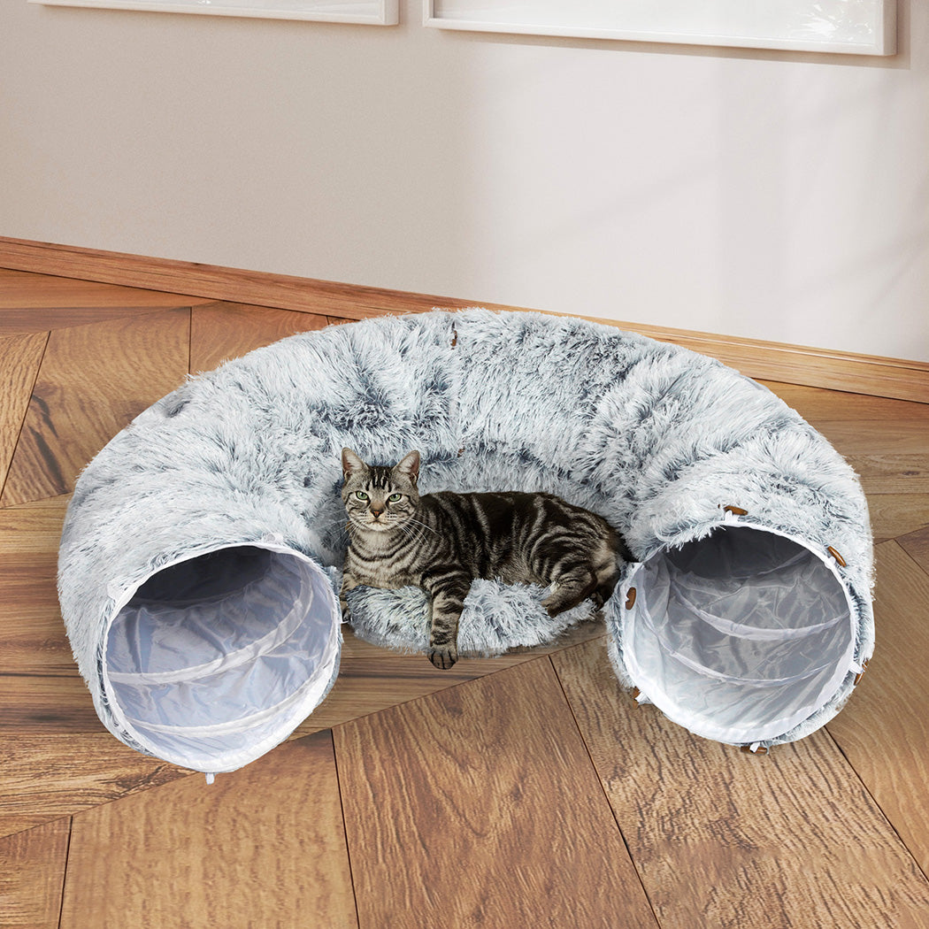 Pawz Cat Tunnel Foldable Fluffy Plush Play Tube Grey-1942353692246282247