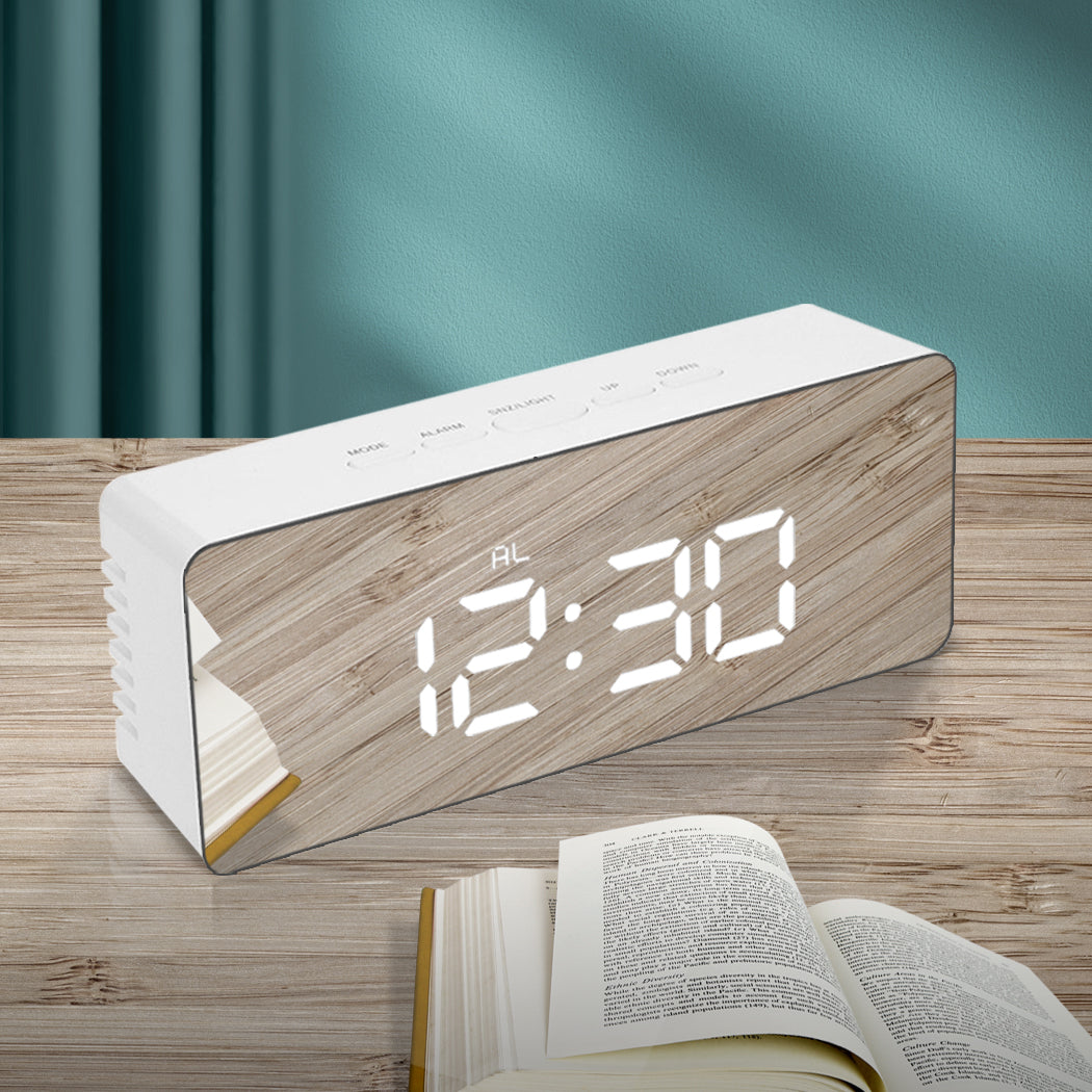 Alarm Clock Digital Led Mirror Desk Silver