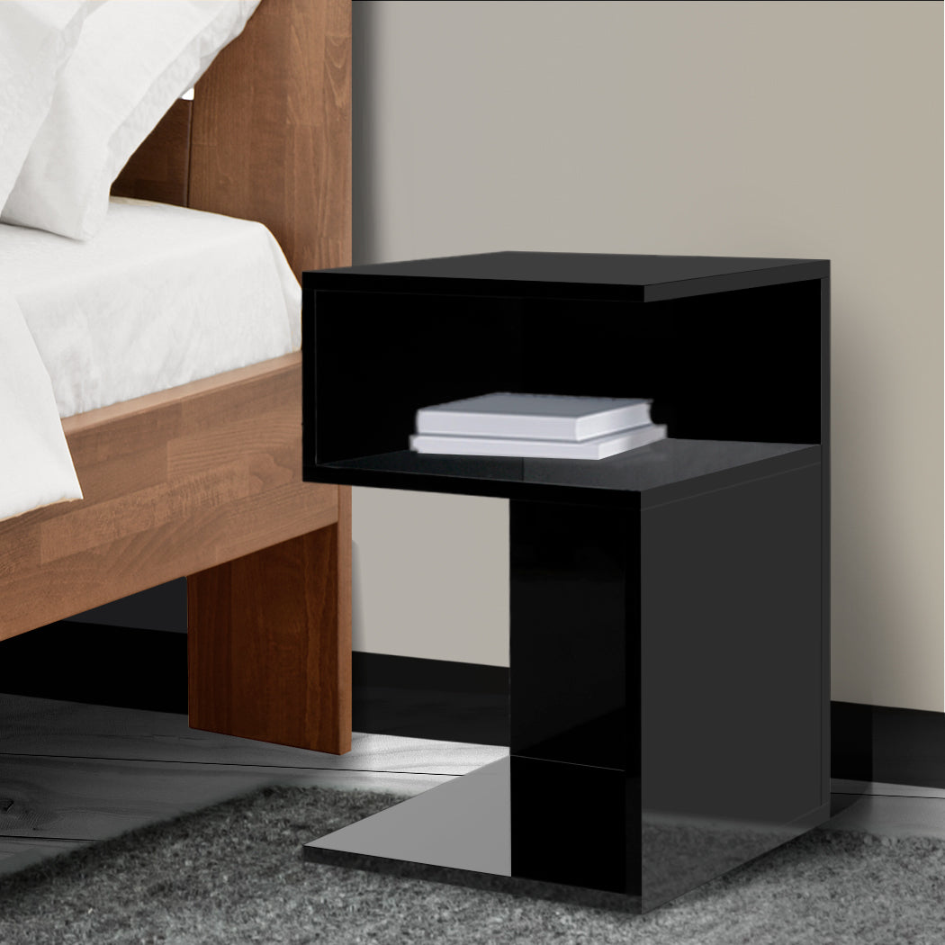 Levede 1xBedside Tables Drawers Side Black