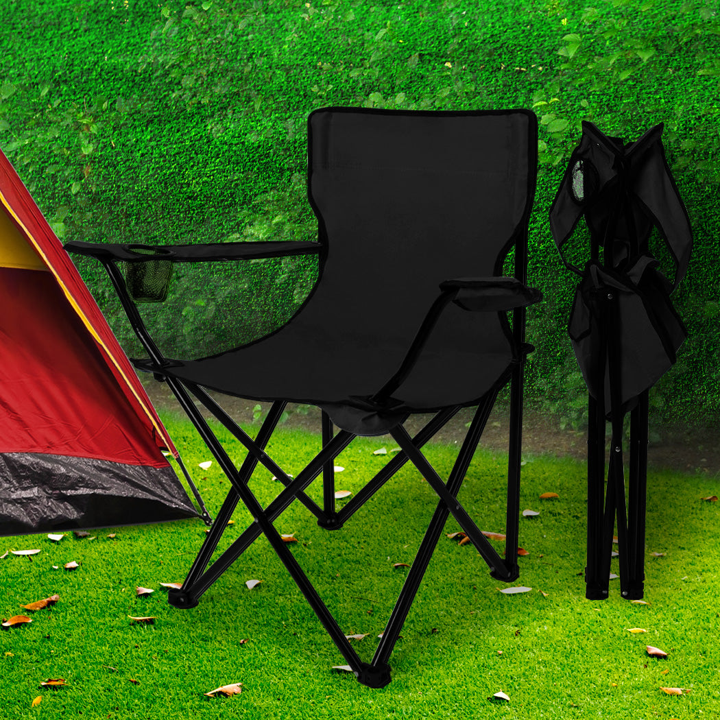 Levede Camping Chairs Folding Arm Foldable Black