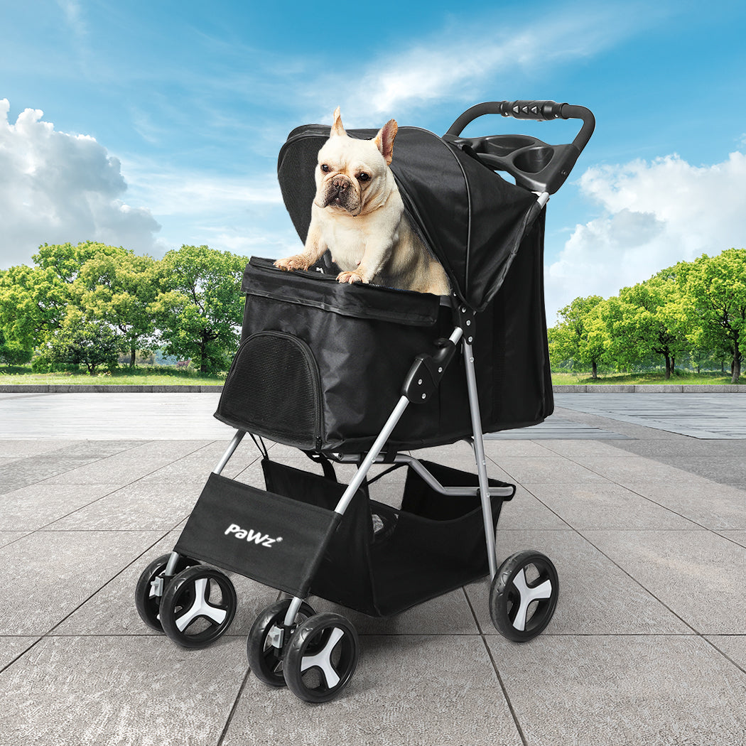 PaWz 4 Wheels Pet Stroller Dog Cat Cage Black-1942352820325978118
