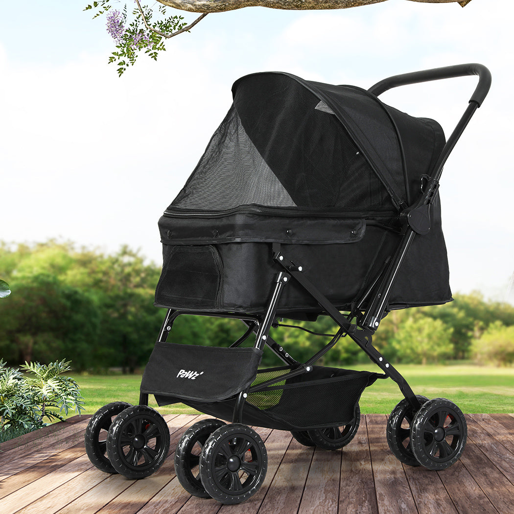 PaWz Pet Stroller Dog Cat Carrier Foldable Black-1942352821340999686