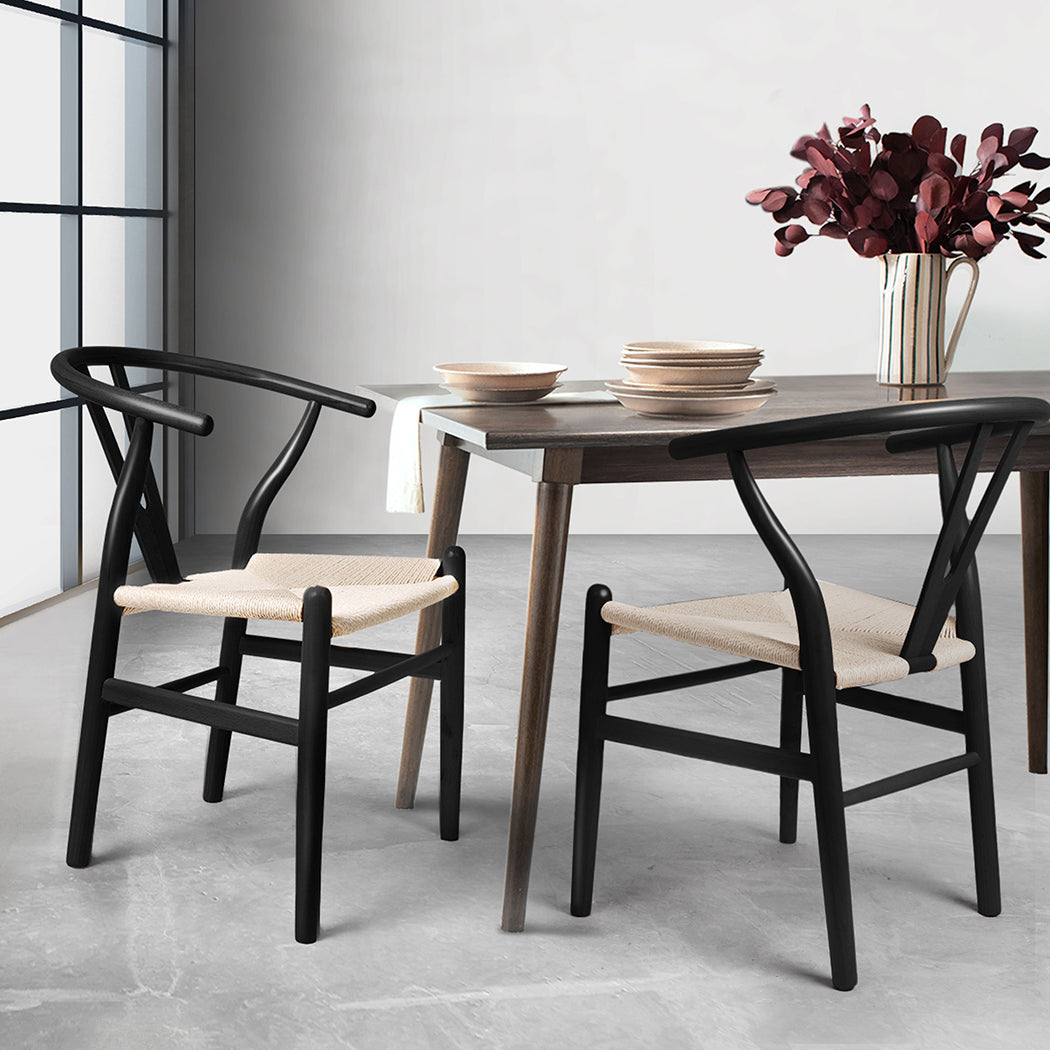 Levede 2x Dining Chairs Wooden Hans Black