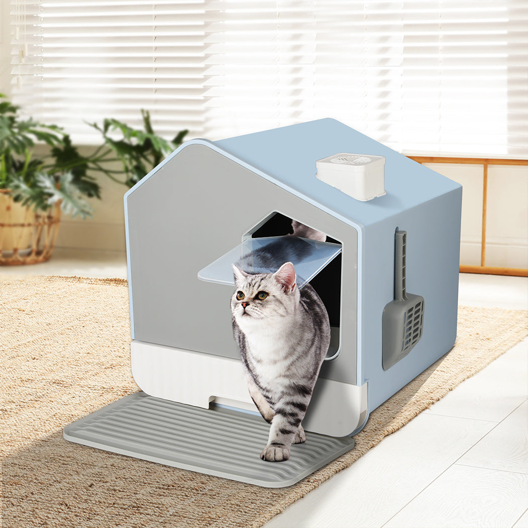 PaWz Fully Enclosed Cat Litter Box Mat Blue