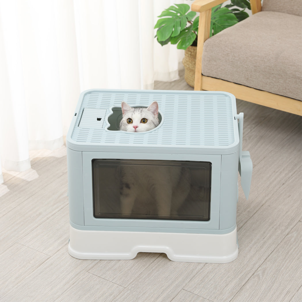 PaWz Foldable Cat Litter Box Tray Enclosed Blue-1942352746543976455