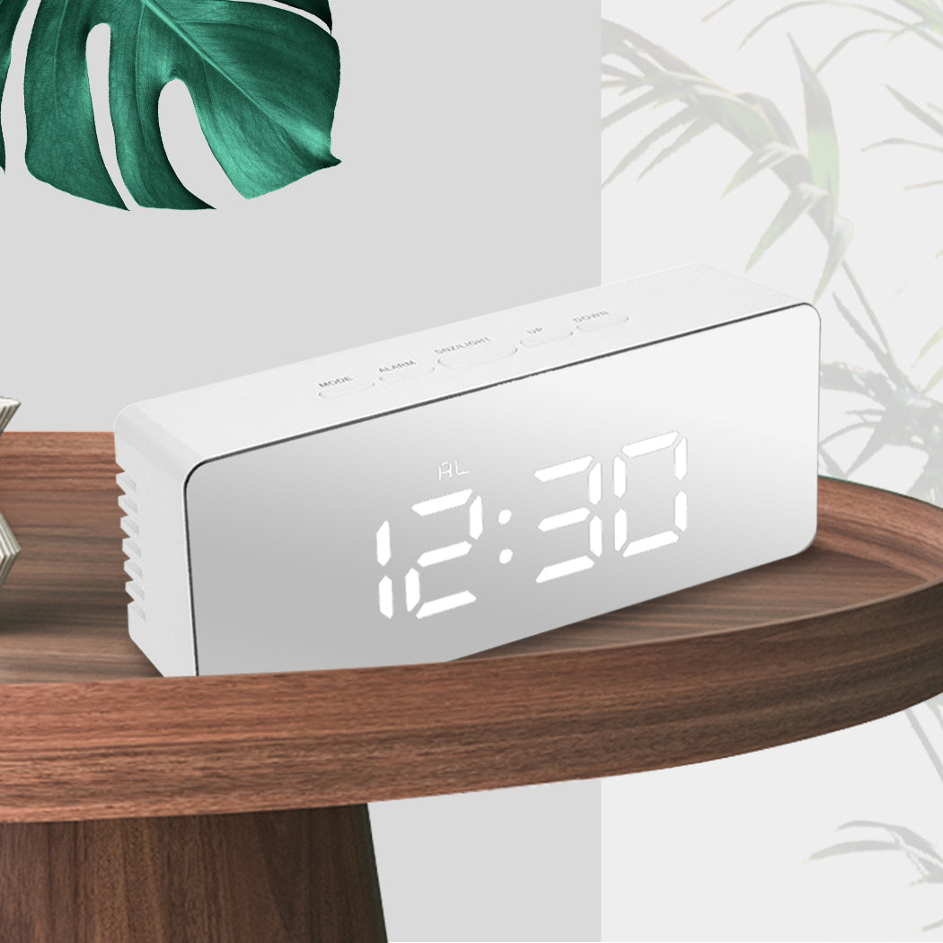 Alarm Clock Digital Led Mirror Desk Silver