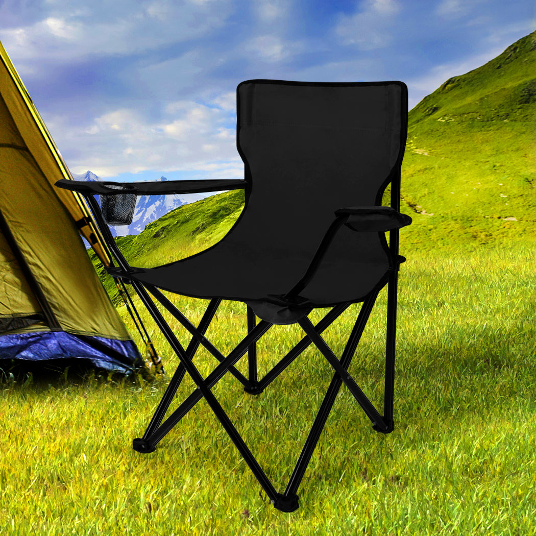 Levede Camping Chairs Folding Arm Foldable Black