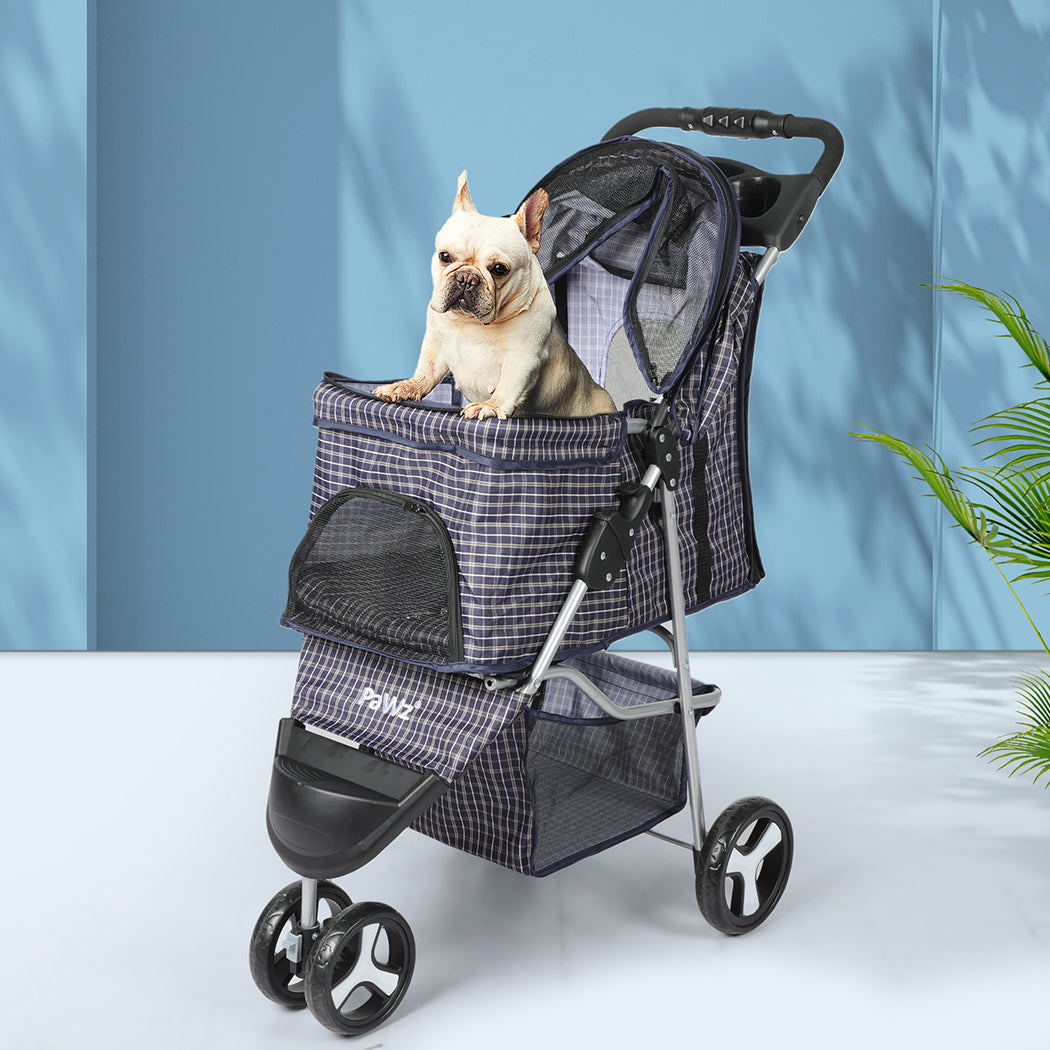 PaWz Large Pet Stroller Dog Cat Carrier Plaid-1942352820149817351