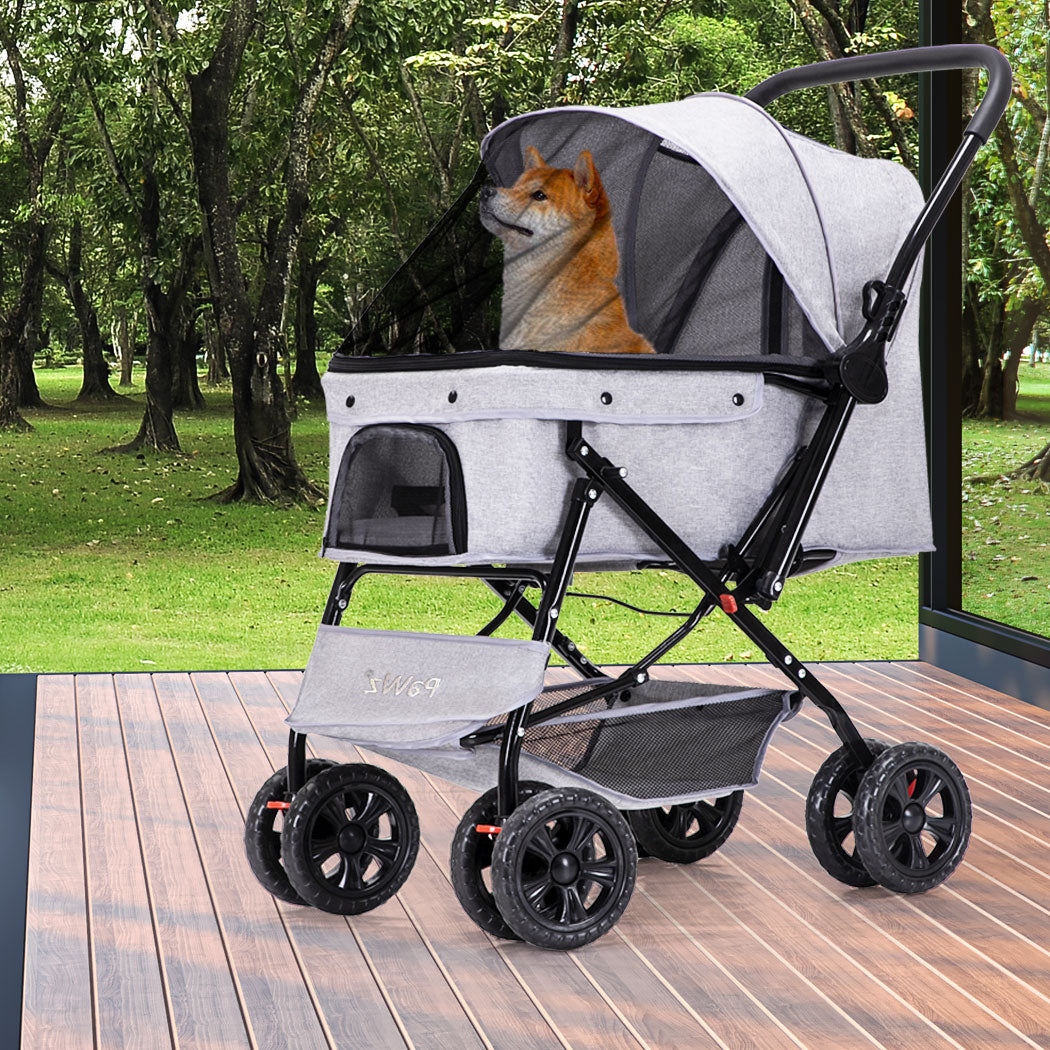 PaWz Pet Stroller Pram Dog Carrier Trailer Grey-1942352821517160455