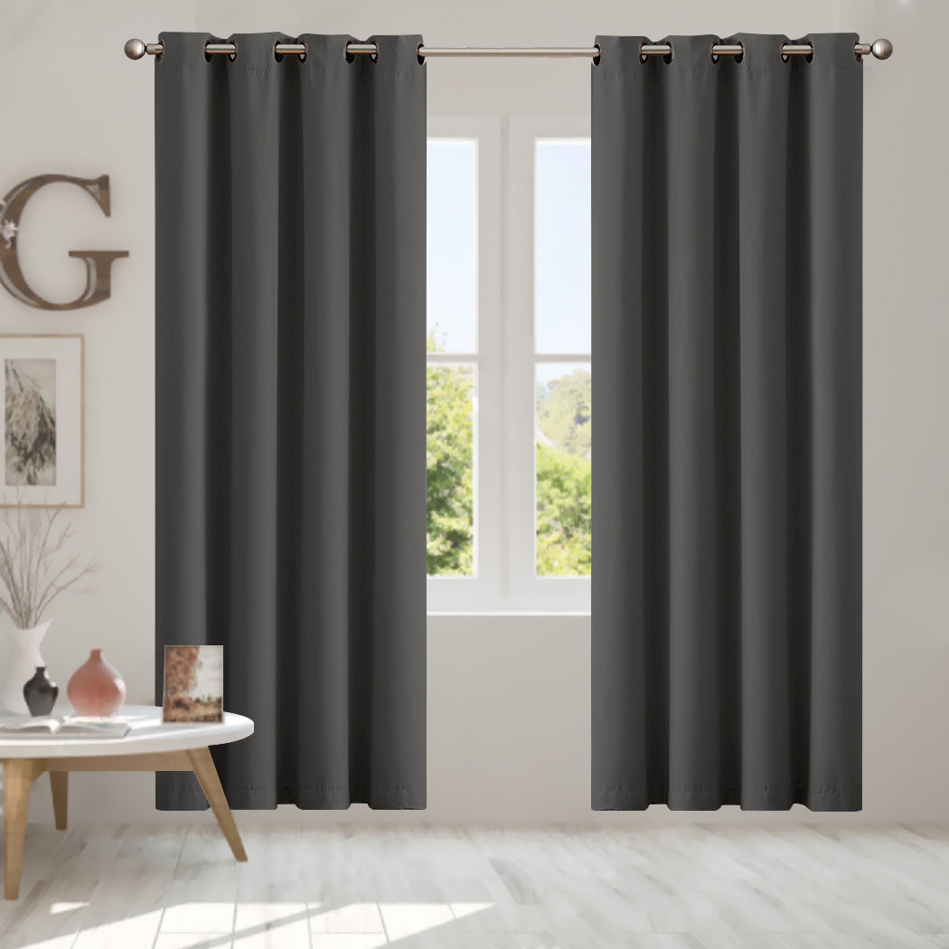 2x Blockout Curtains Panels 3 Layers Charcoal CD1003-132X213-GR