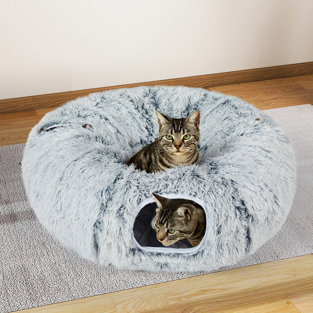 Pawz Cat Tunnel Foldable Fluffy Plush Play Tube Grey-1942353692246282246
