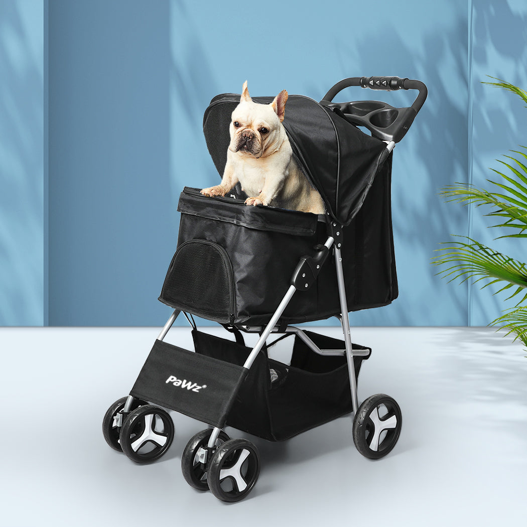 PaWz 4 Wheels Pet Stroller Dog Cat Cage Black-1942352820325978119