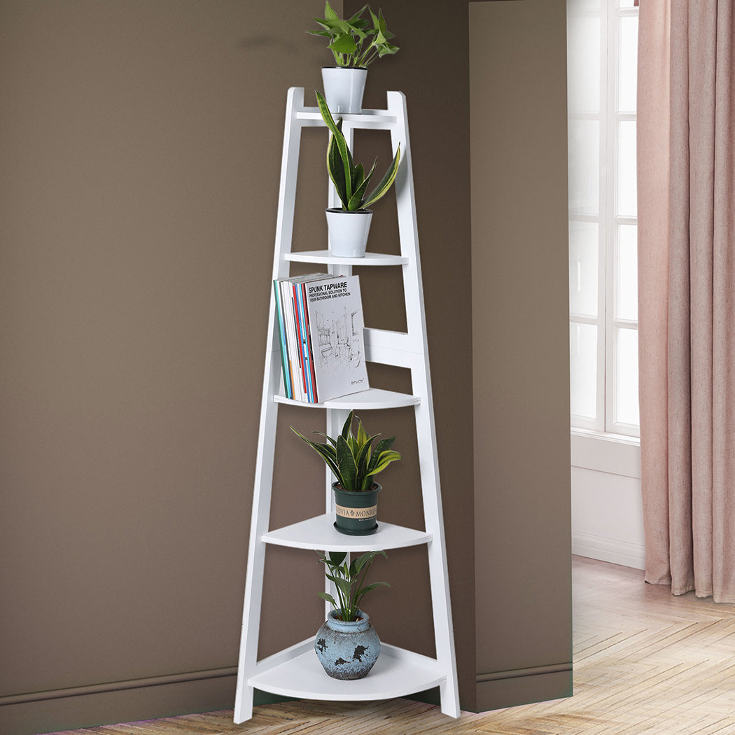 Levede 5 Tier Corner Shelf Wooden Storage White