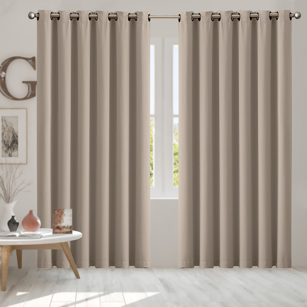 2x Blockout Curtains Panels 3 Layers Beige