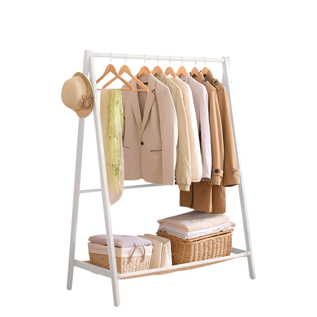 Levede Clothes Rack Wooden Wardrobe White