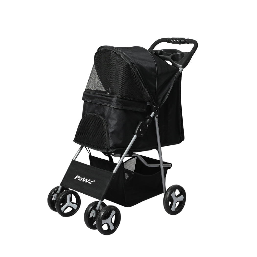 PaWz 4 Wheels Pet Stroller Dog Cat Cage Black-1942352820325978112