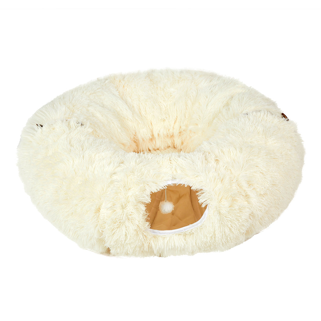 Pawz Cat Tunnel Foldable Fluffy Plush Play Tube Beige-1942353692070121472