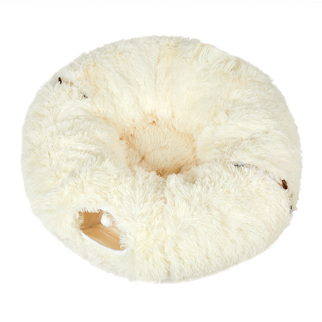Pawz Cat Tunnel Foldable Fluffy Plush Play Tube Beige-1942353692070121473
