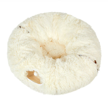 Pawz Cat Tunnel Foldable Fluffy Plush Play Tube Beige-1942353692070121473