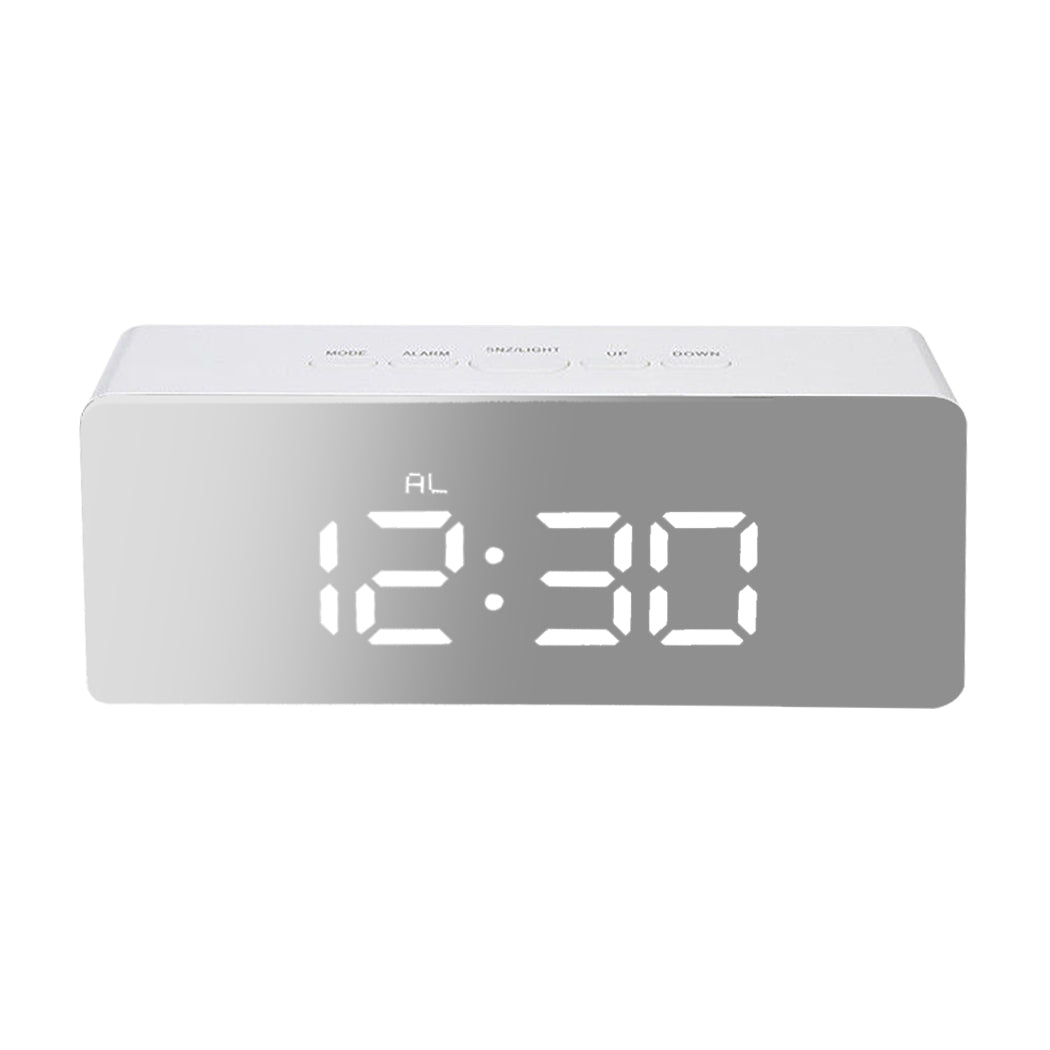 Alarm Clock Digital Led Mirror Desk Silver