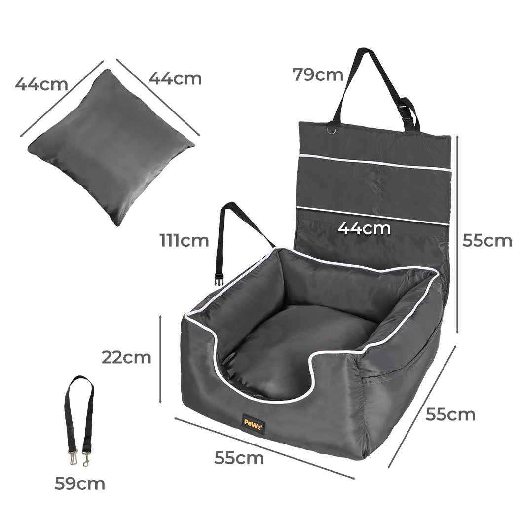 PaWz Dog Car Booster Seat Belt Pet Backrest Grey-1942352757189120002