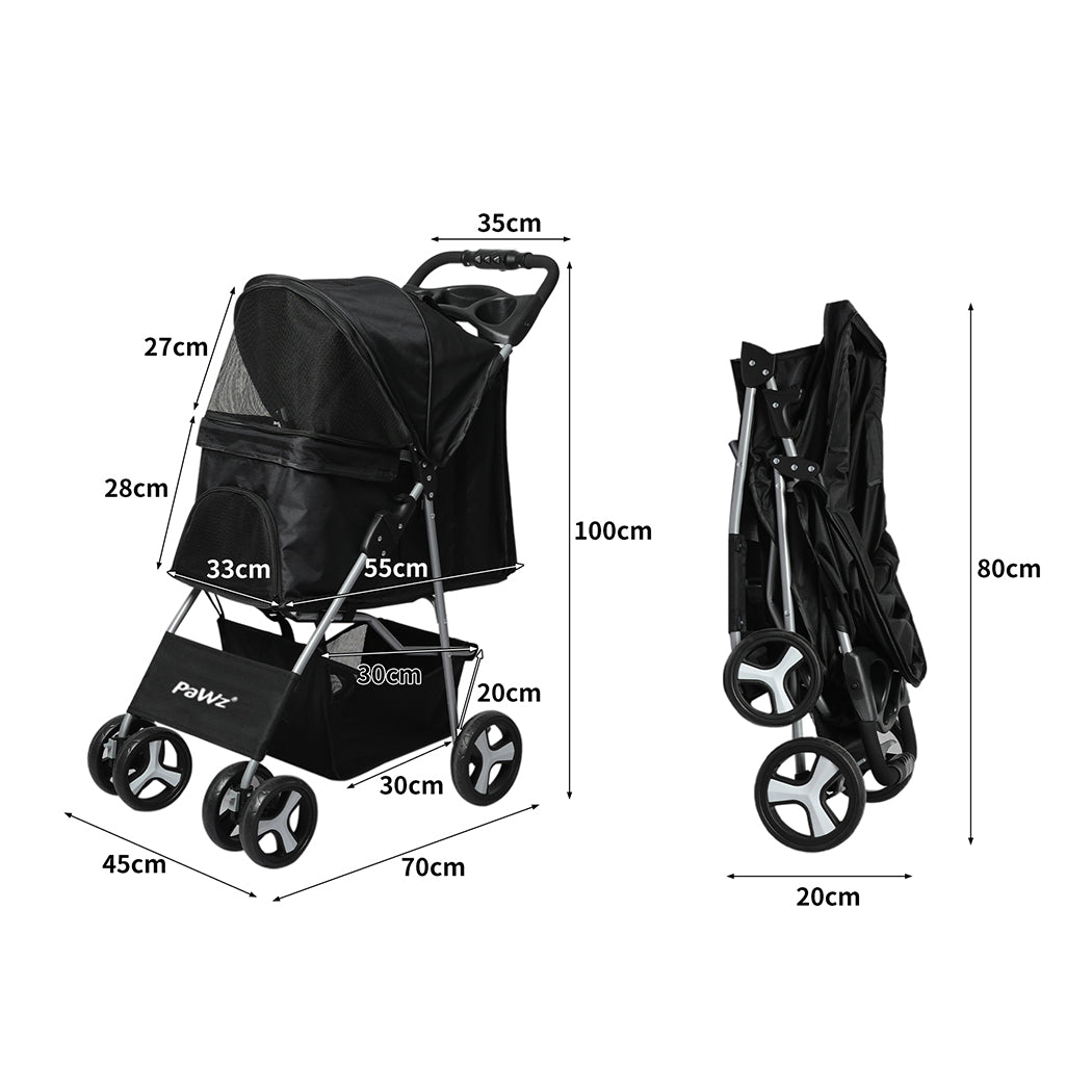 PaWz 4 Wheels Pet Stroller Dog Cat Cage Black-1942352820325978114