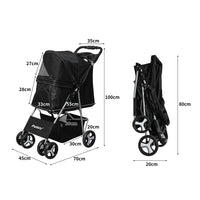 PaWz 4 Wheels Pet Stroller Dog Cat Cage Black-1942352820325978114