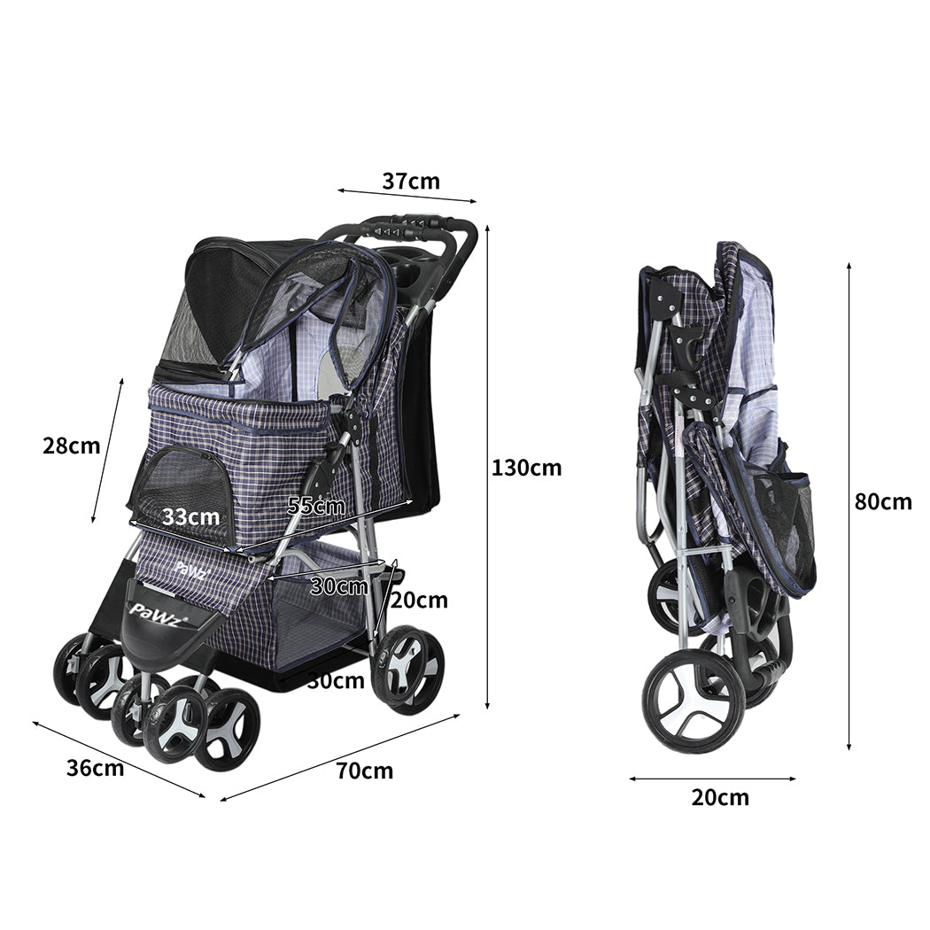 PaWz Large Pet Stroller Dog Cat Carrier Plaid-1942352820149817346