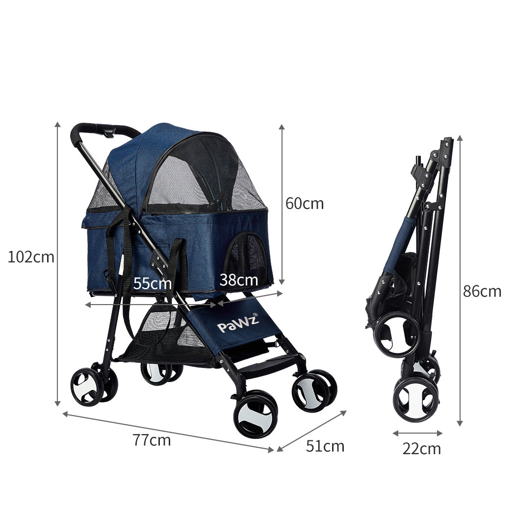 PaWz Large Pet Stroller Dog Cat Carrier Blue-1942352820661522434