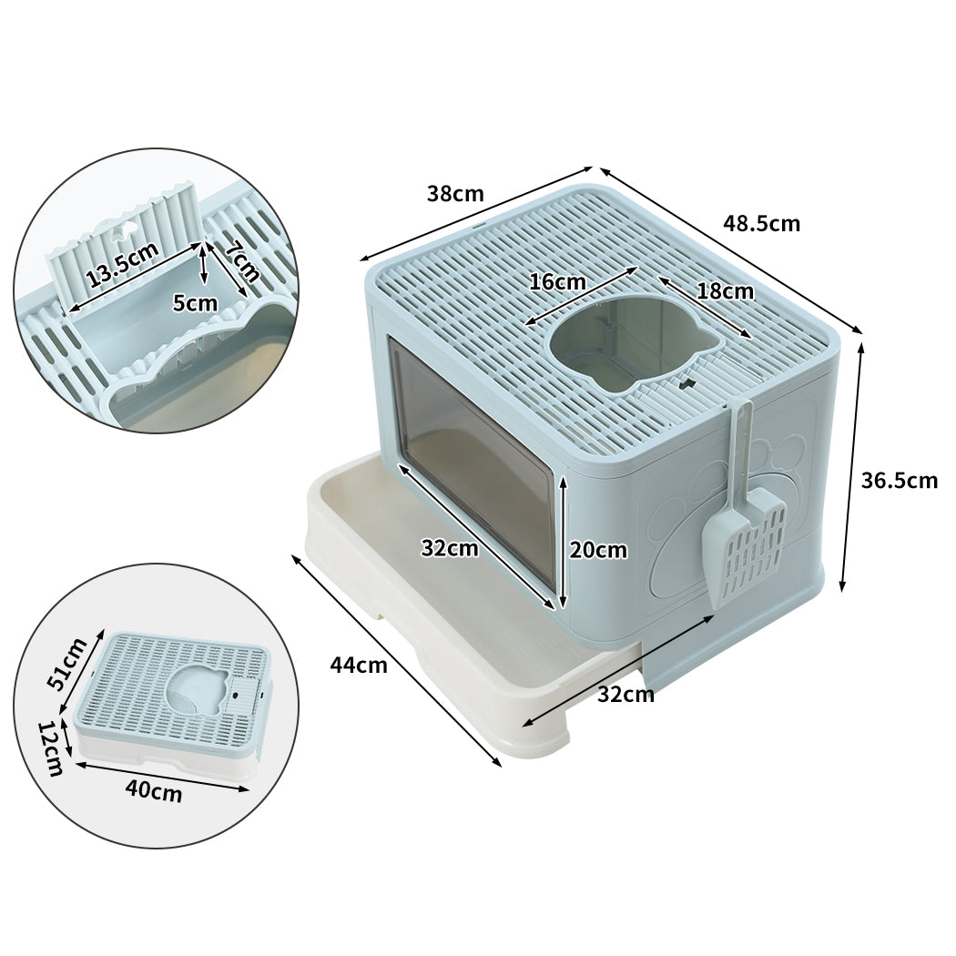 PaWz Foldable Cat Litter Box Tray Enclosed Blue-1942352746543976450