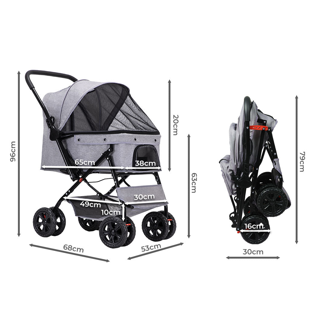 PaWz Pet Stroller Pram Dog Carrier Trailer Grey-1942352821517160450