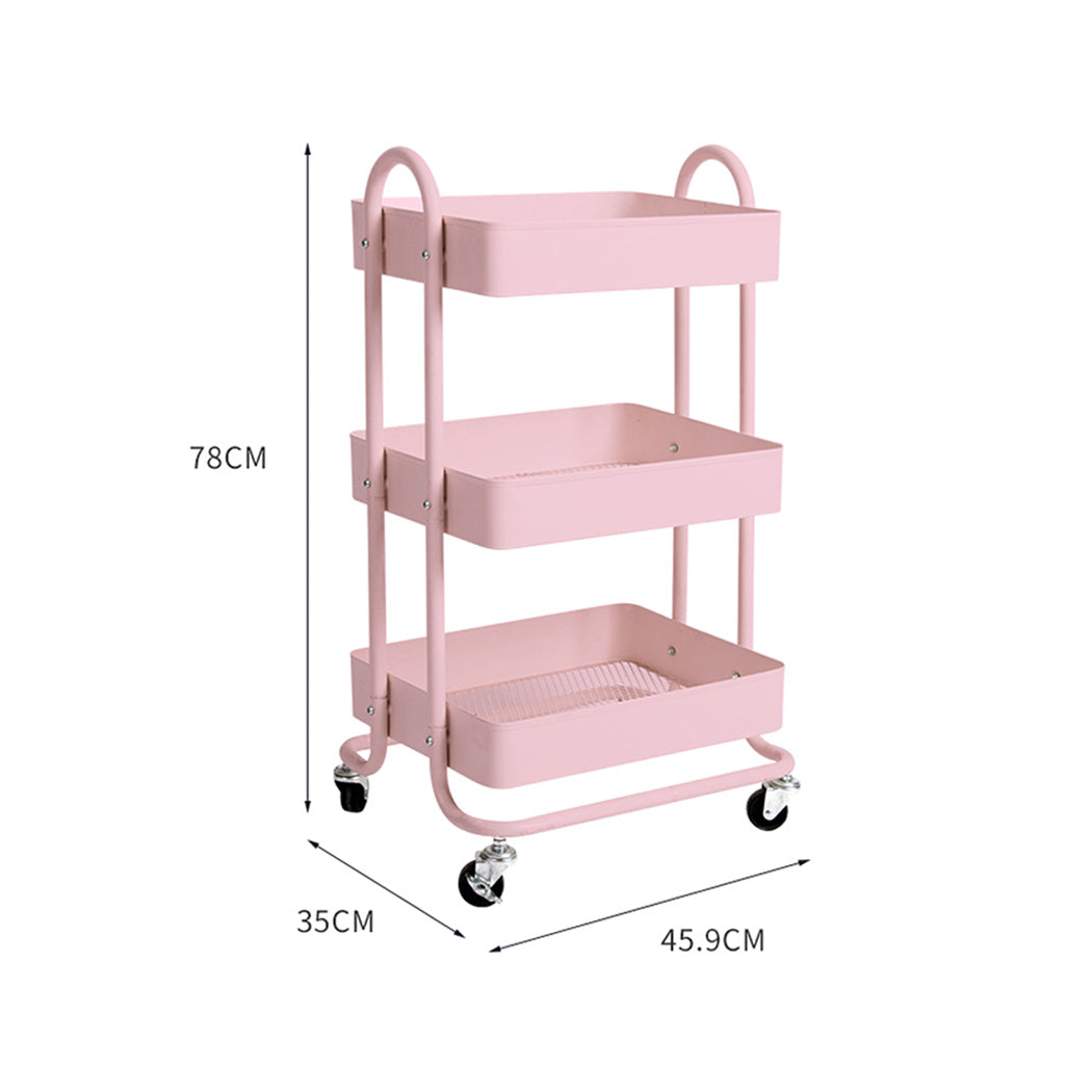 Levede 3 Tiers Kitchen Trolley Cart Pink