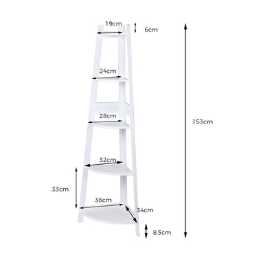 Levede 5 Tier Corner Shelf Wooden Storage White